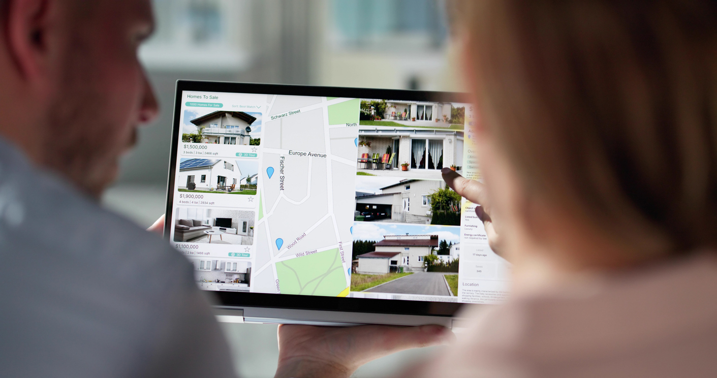 Couple Family Searching Real Estate Property Couple searching for a home online